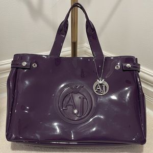 Purple Armani Jeans Patent Leather Tote Bag